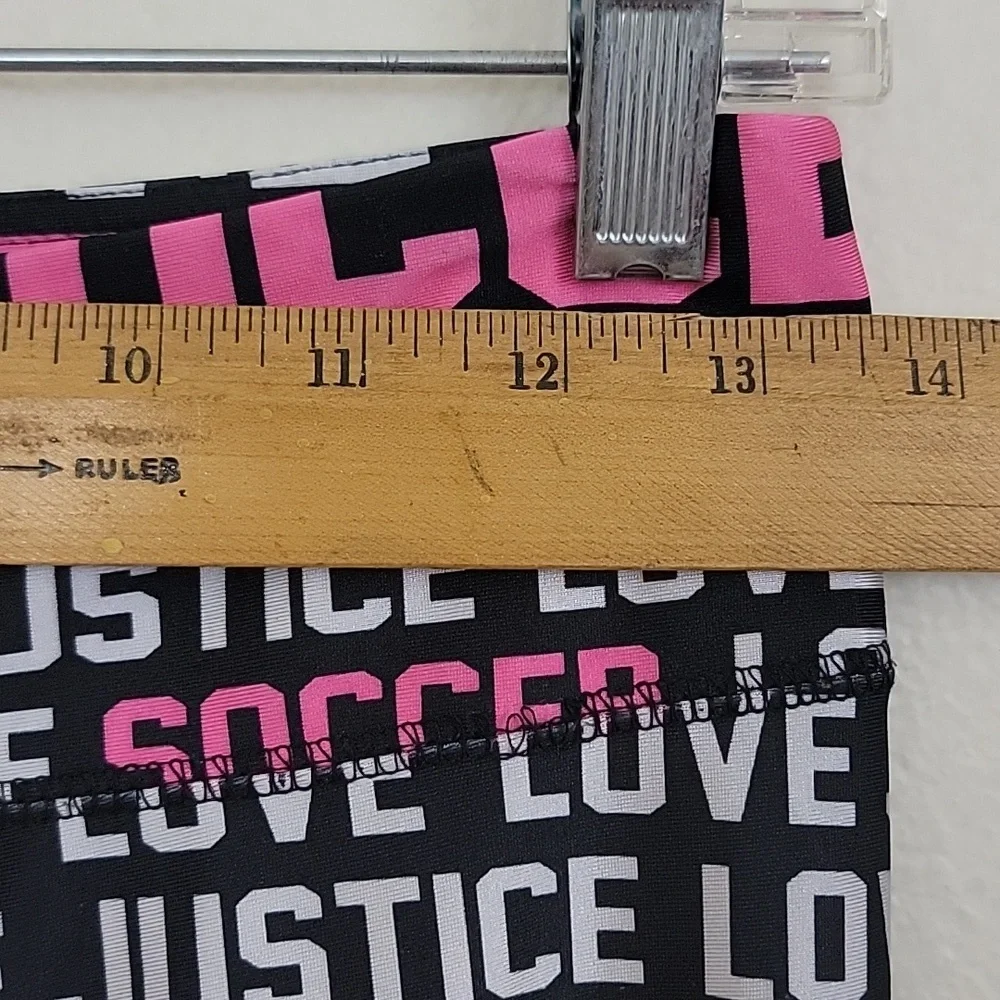 Justice Black, Pink & Silver Soccer Print Leggings Girls Youth 18